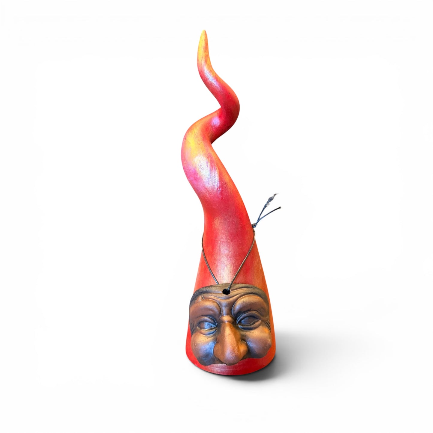 Corno Portafortuna con Maschera di Pulcinella – Terracotta Artigianale 20 cm
