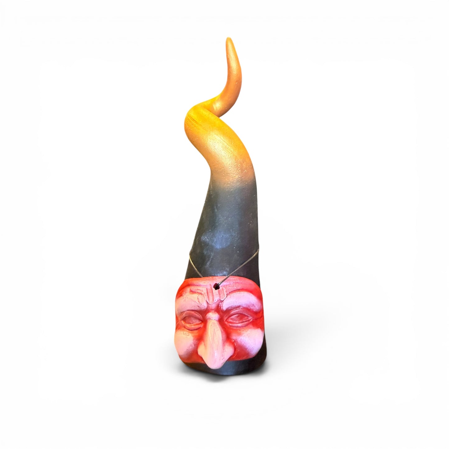 Corno Portafortuna con Maschera di Pulcinella – Terracotta Artigianale 20 cm
